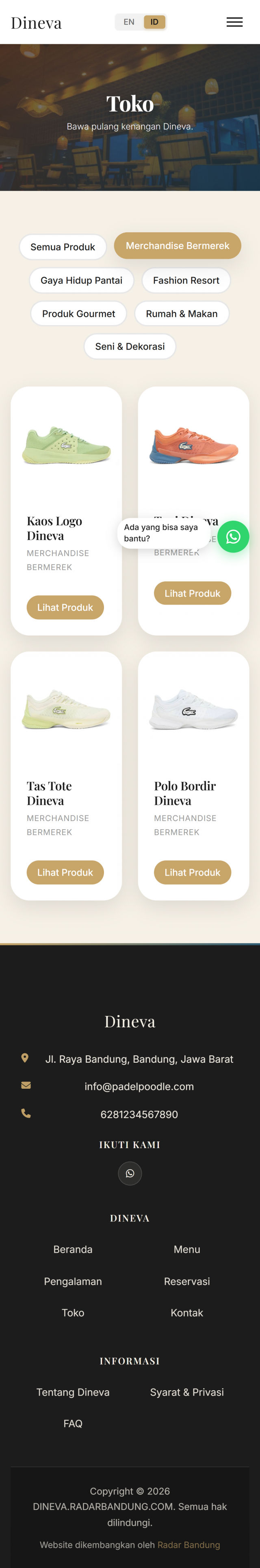 Halaman menu mobile Dineva