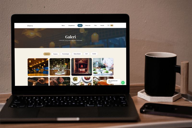 Mockup galeri foto restoran Dineva