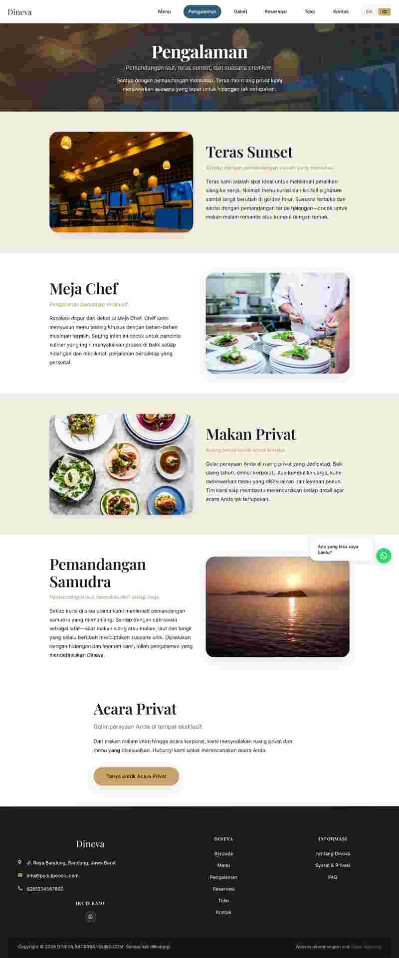 Tampilan pengalaman di tablet Dineva