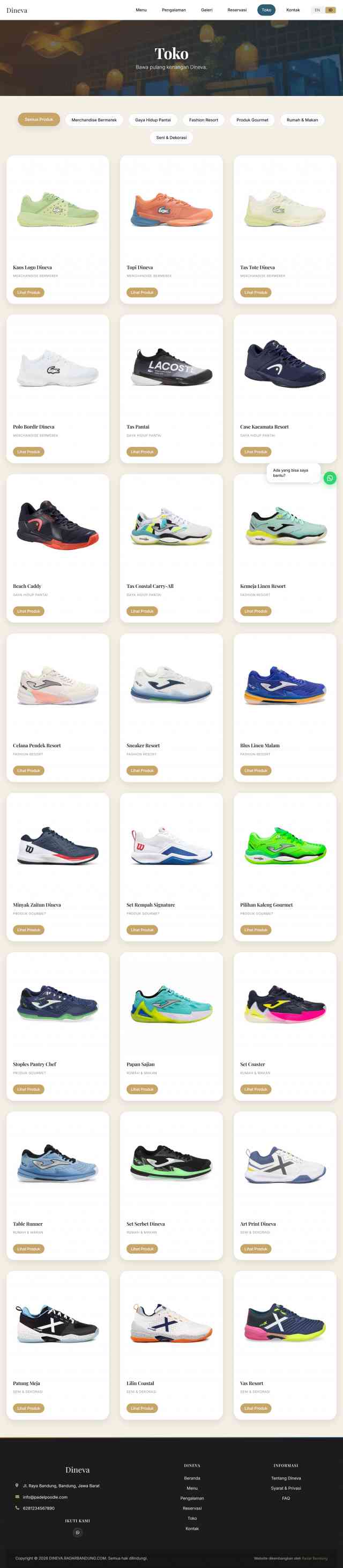 Tampilan menu di tablet Dineva