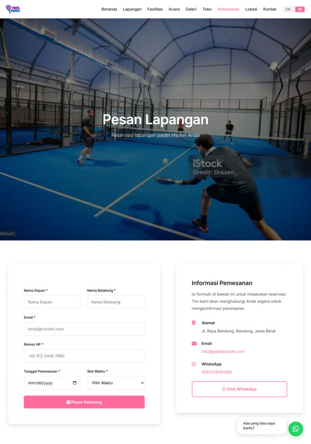 Dashboard booking padel