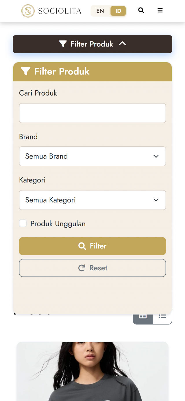 Tampilan produk mobile Sociolita