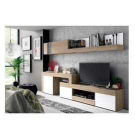 Mueble Bajo Tv Lebo. Blanco Brillo y Nature