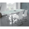 Mesa cristal templado extensible con 4 sillas blanco cromo