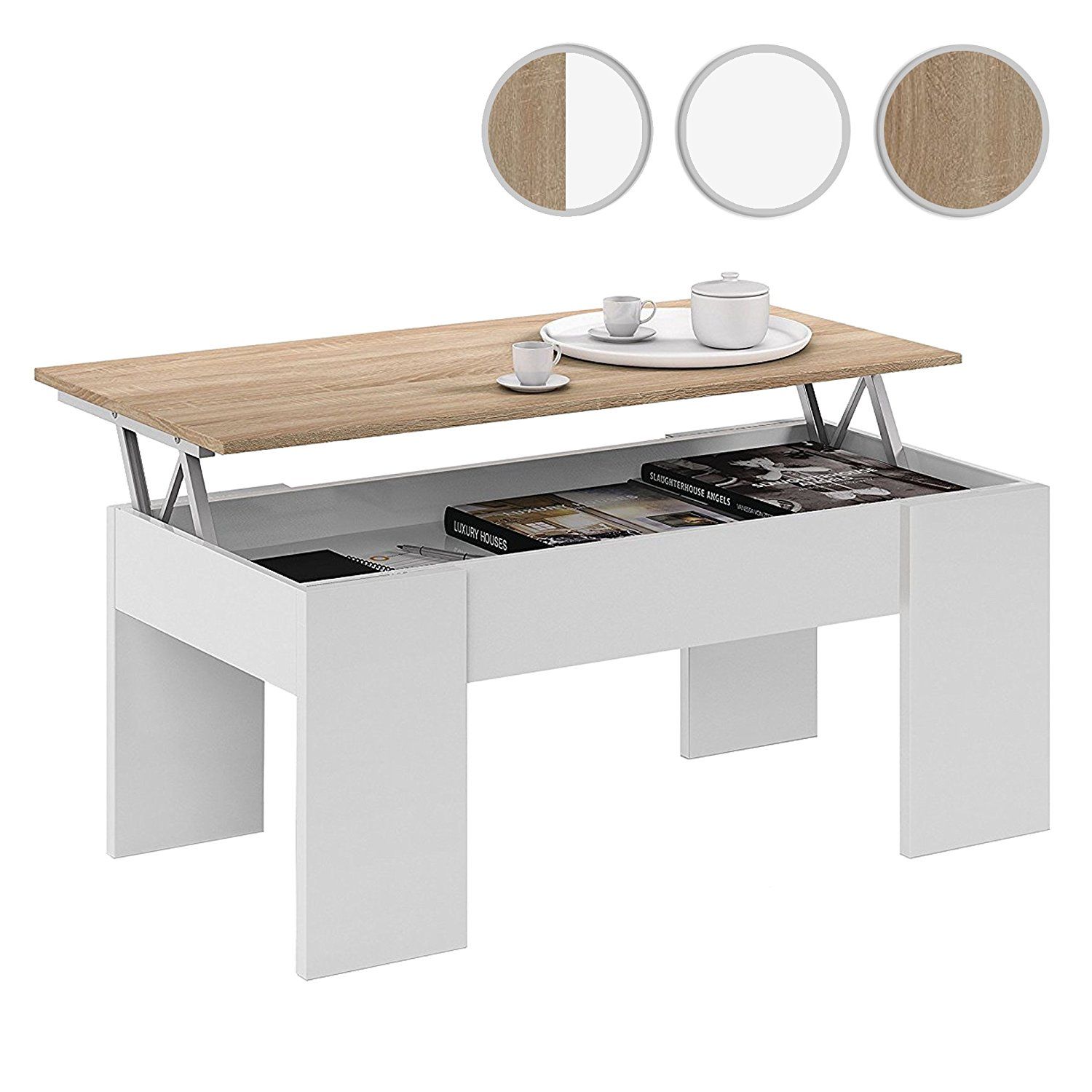 Mesa comedor extensible en blanco artik y roble canadian