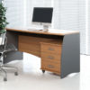 Mesa despacho acabado castaño gris con buc 3 cajones