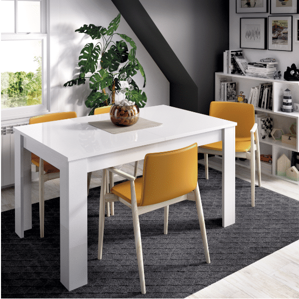 Mesa rectangular de comedor con diseño contemporáneo de madera en acabado  blanco