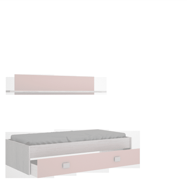 Mobelcenter - Cama Nido con cajones y estantería Nube - Color Blanco y Rosa  Pastel - Conjunto Dormitorio Infantil