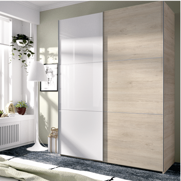 Armario 2 puertas correderas 150 cm Slide - Blanco Brillo