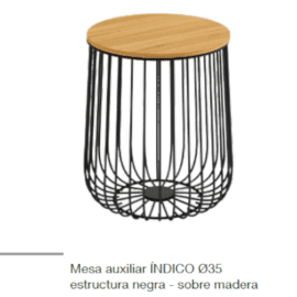 Mesa centro Indico negro-madera de estructura metálica y 35 cm de diámetro