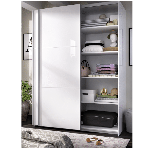  Tuhome Superior 150 - Armario de pared con vidrio, cuatro  estantes interiores, dos puertas dobles, color blanco : Hogar y Cocina