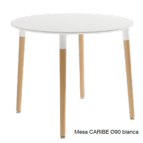 Mesa de comedor redonda estilo nordico blanca con patas madera 90 x 90 x 74  cm