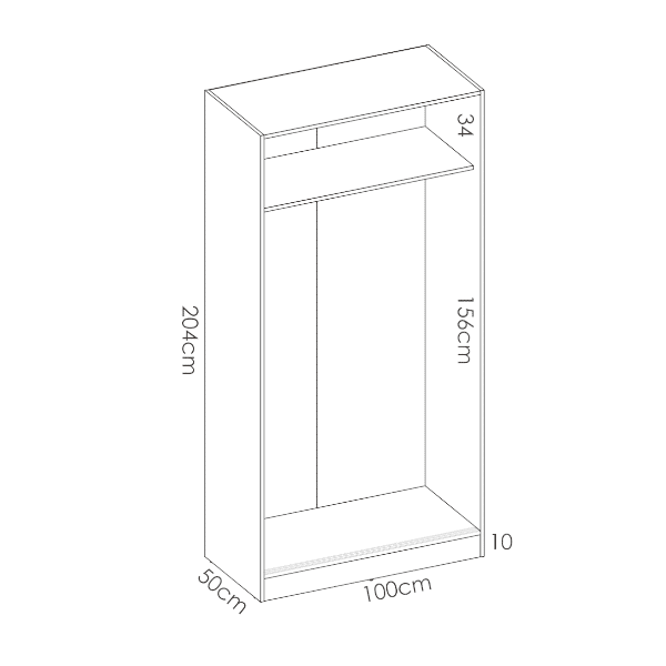 Armario 2 Puertas Corredera Plus 100 - Slide - 204x100x50