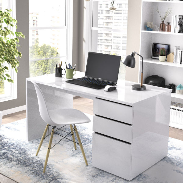 Mesa escritorio Shiro reversible blanco brillo 