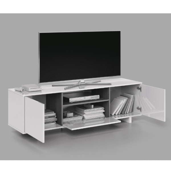 Mueble Tv 1 Puerta 3 Compartimentos – Blanco Acabado En Brillo