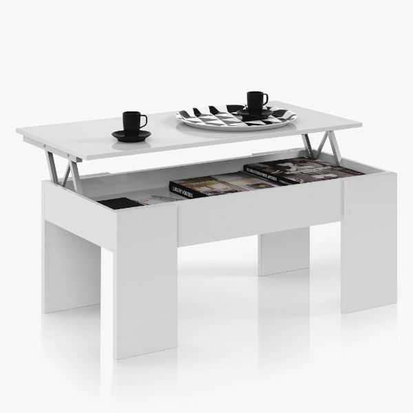 MESA DE CENTRO ELEVABLE NEO BLANCA BASE TUBO • MrHome