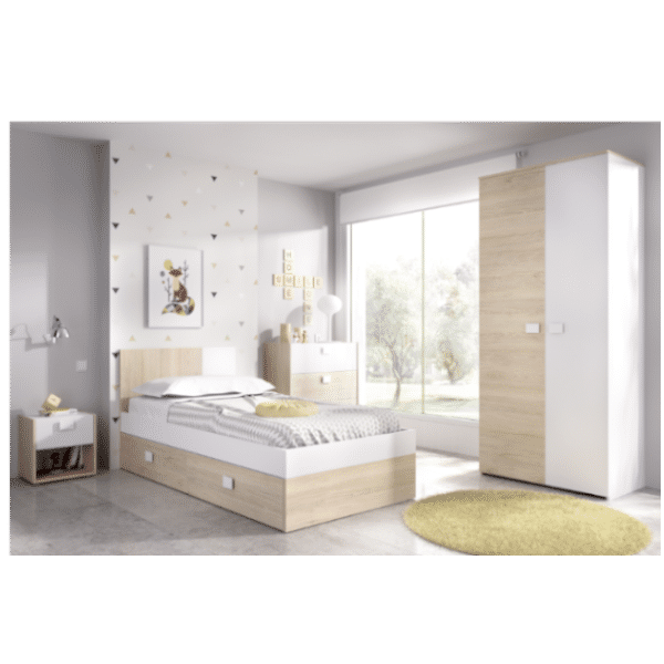 Cama compacta con escritorio Kric acabado blanco-natural 