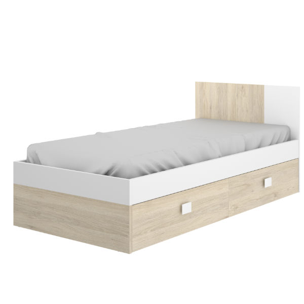 Cama en Natural y Blanco de 90x190 cm DINA 03K4268643.-Shiito