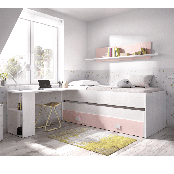 Cama con cajones rosa Duna para habitaciones infantiles y juveniles