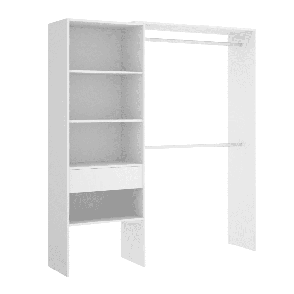 Armario vestidor abierto Modelo COMBI blanco con 1 cajón de 138x180x40cm  box C