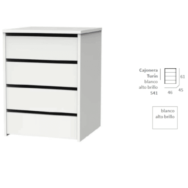 Cajonera Turin Para Armario De 100 Cm Acabado Blanco, 61 Cm(alto)46  Cm(ancho)45 Cm(fondo) , Color - Blanco Brillo con Ofertas en Carrefour