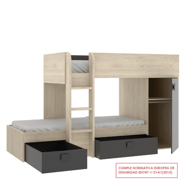 Mobelcenter - Cama Litera Tren Juvenil - Cama Tren Convertible Reversible  Acabado Blanco y Natural - Armario y 2 Cajones - Ancho: 195-255 cm x Alto:  150 cm x Fondo: 199-109 cm - (1201) : : Hogar y cocina