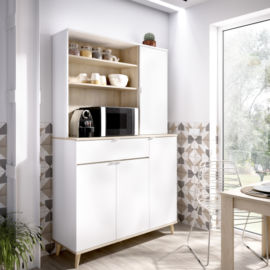 Habitdesign Mueble Auxiliar de Cocina con Ruedas, Mueble Microondas,  Armario con 1 Cajón y 2 Puertas