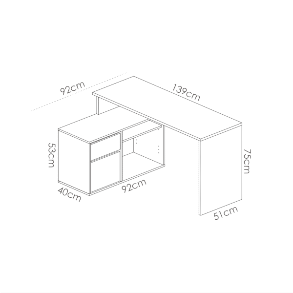 Mesa escritorio ROX tablero de partículas melaminizado color  blanco/natural, grafito/natural o blanco 92x139x75 cm / 51x200-230x -  Centro Mueble Online