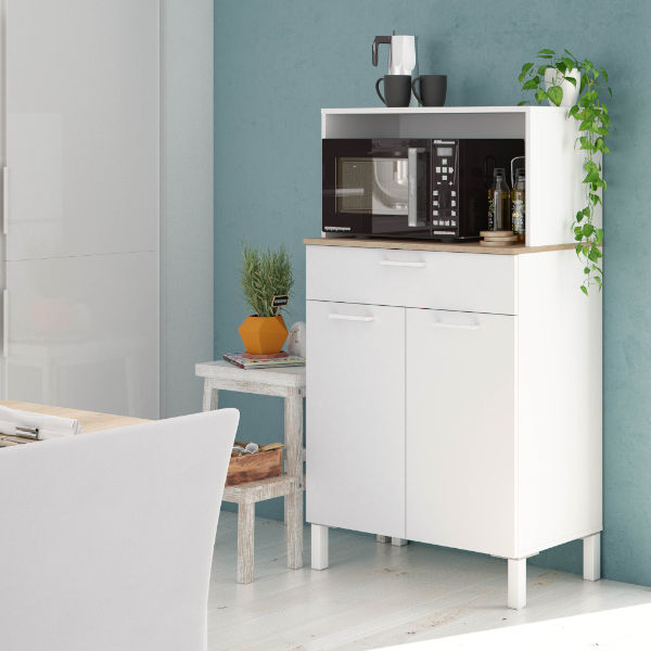 Mueble auxiliar de cocina para microondas 2 puertas 1 cajón 