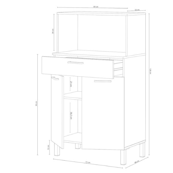 Mueble auxiliar de cocina para microondas 2 puertas 1 cajón 