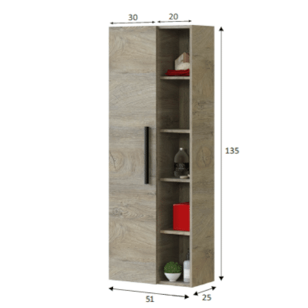 Mueble Columna de Baño 1 Puerta y Estante. Roble Alaska