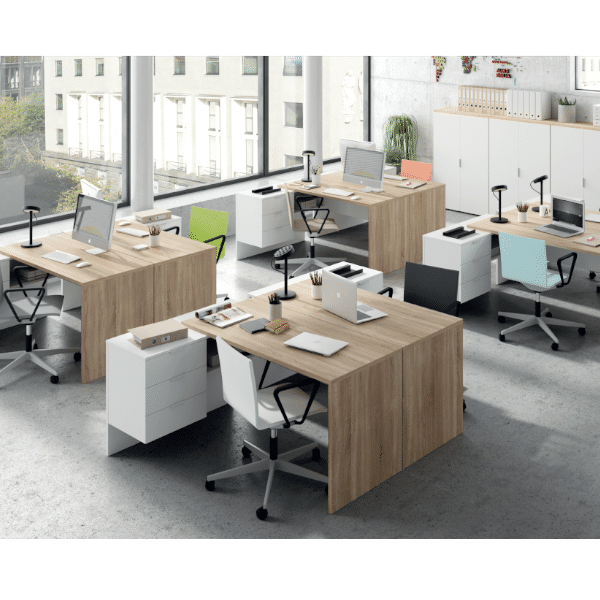 Mesa de Oficina/Despacho con cajones 145 x 108 cm. en Roble Canadian y  Blanco Artik