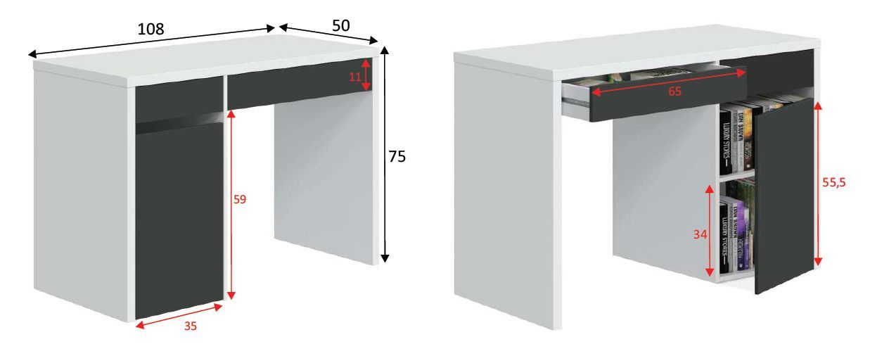 Mesa Escritorio Con Estantería Reversible Blanco Artik y Gris Antracita  Saltholmen