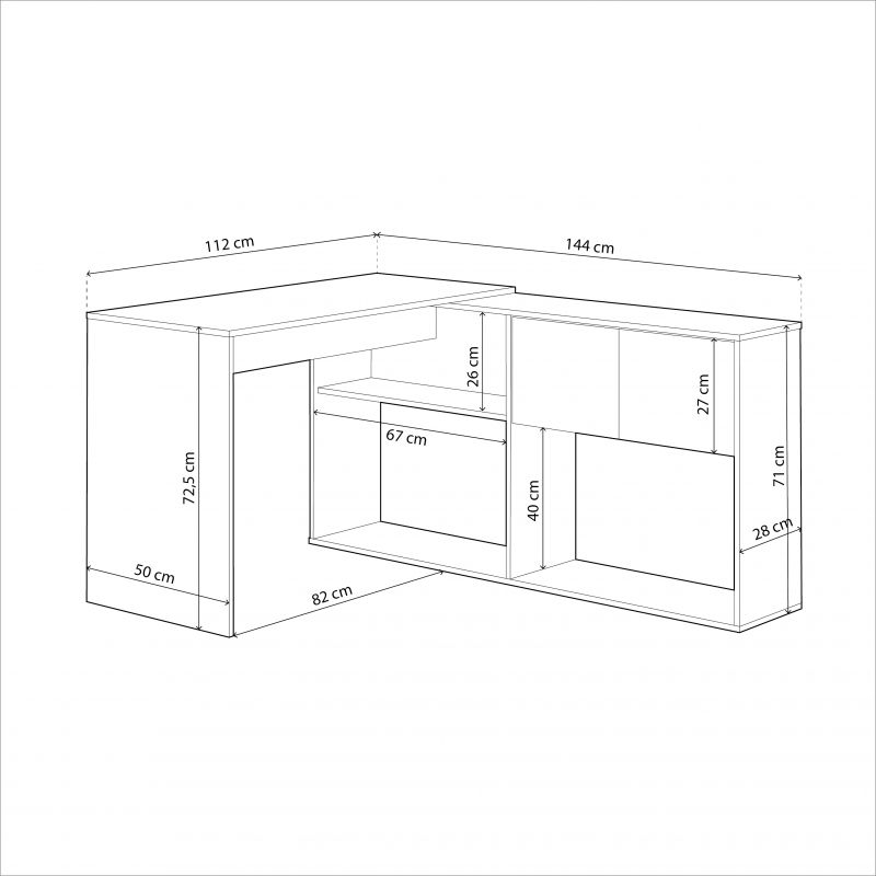 Mesa escritorio con estantería DUO color blanco artik y roble nodi