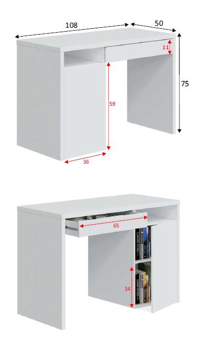 Mesa de escritorio Cala 1 puerta+1 cajón+1 módulo blanco artik 75x108x50 cm