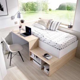 KP 202  Habitación Dormitorio infantil modular de madera con armario  puente con cama extraíble By Moretti Compact