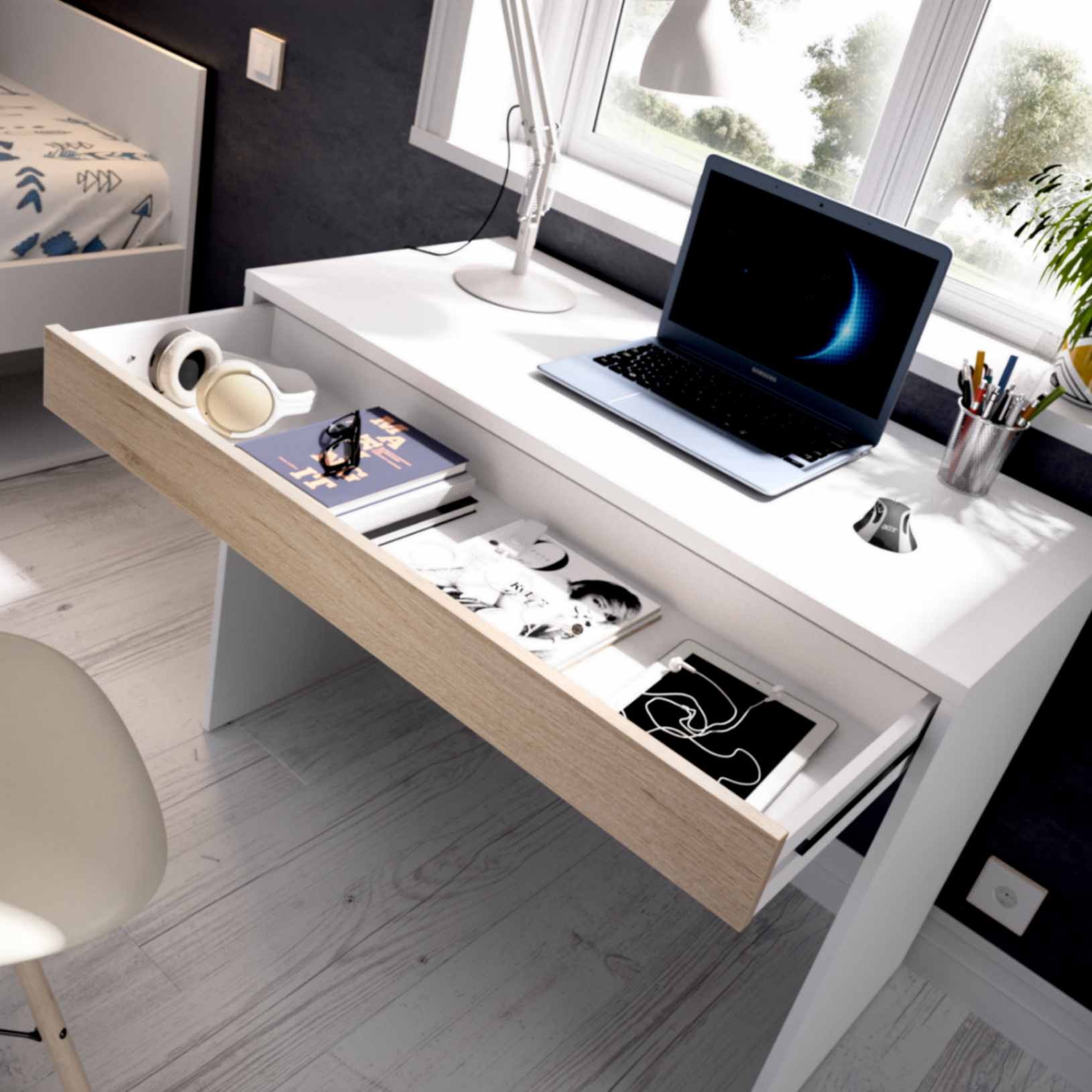 Escritorio En L Color Blanco Home Office Moderno Elegante Para