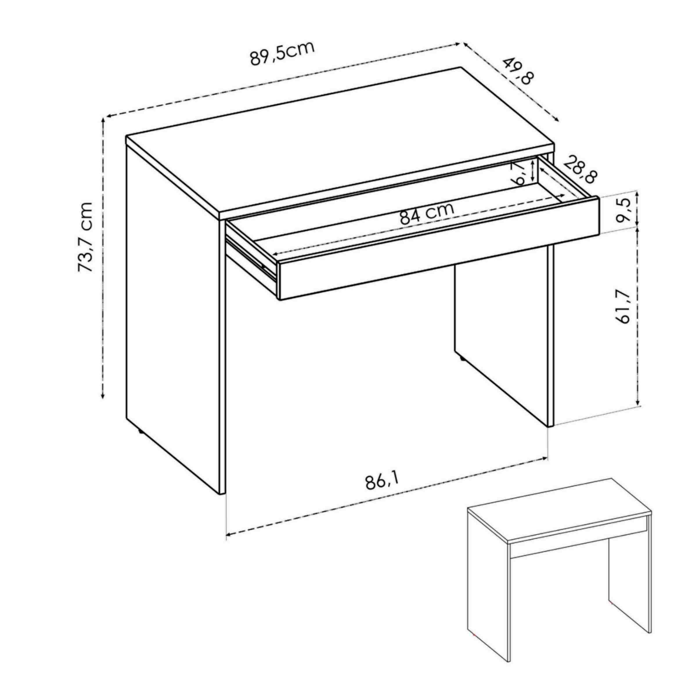 Mesa de escritorio Tok (L x An x Al: 50 x 90 x 74 cm, Blanco/Natural)