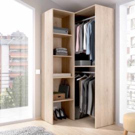 Armario de 2 Puertas Correderas, Barra de Colgar y Estantes, Armario para  Dormitorio, Modelo Top 120, Acabado en Blanco Artik y Cemento, Medidas: 120