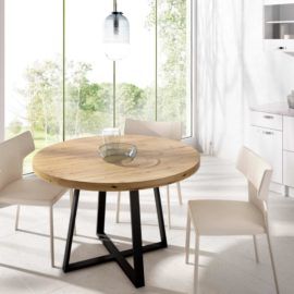 Mesa redonda extensible de comedor en madera de roble DS951B - Dstilo