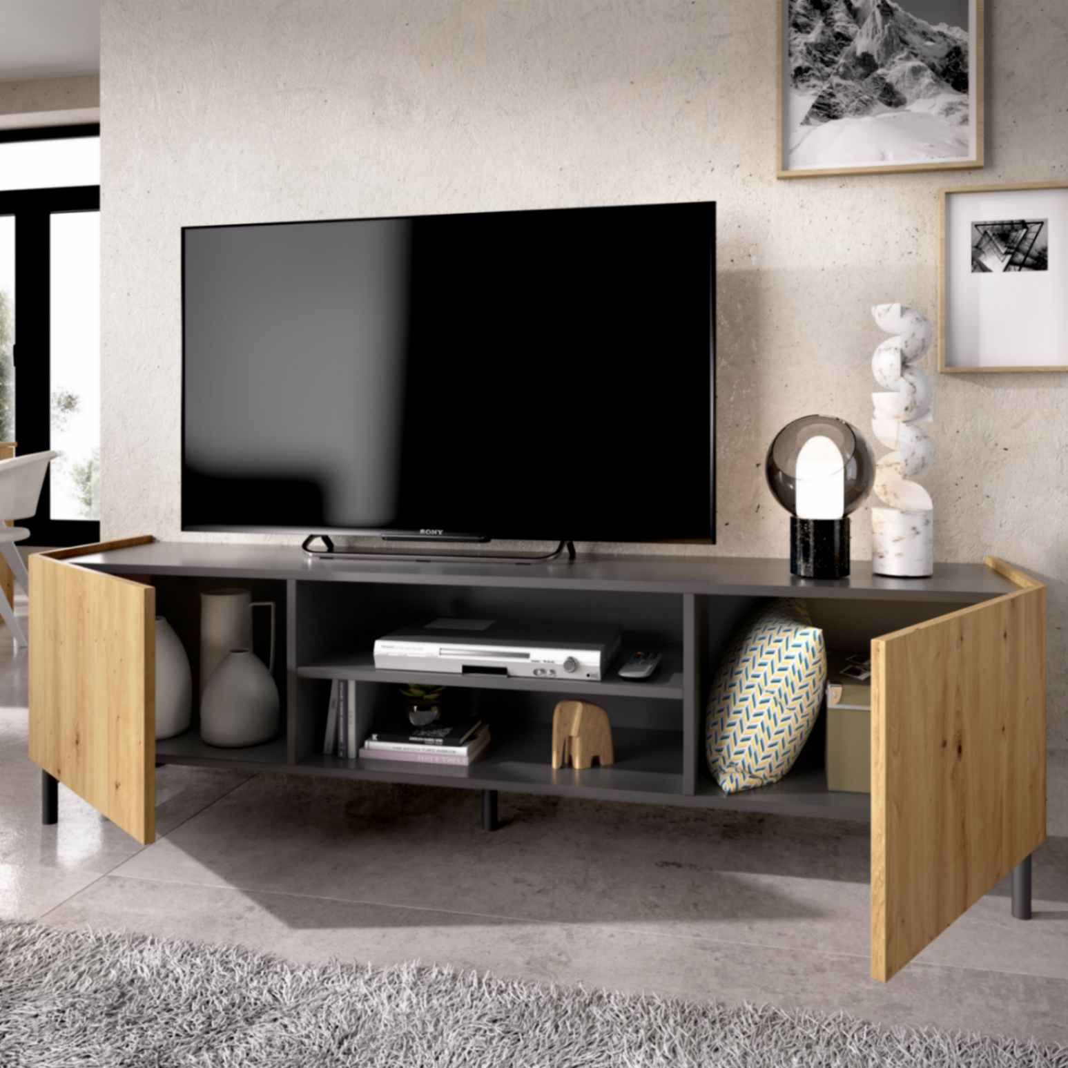 Mueble bajo TV Astral grafito-nordic diseño industrial