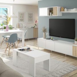 Pack Muebles Salón Comedor Completo Color Blanco Y Roble Estilo Nórdico (mueble  Salón + Mesa Comedor + Mesa Centro) con Ofertas en Carrefour