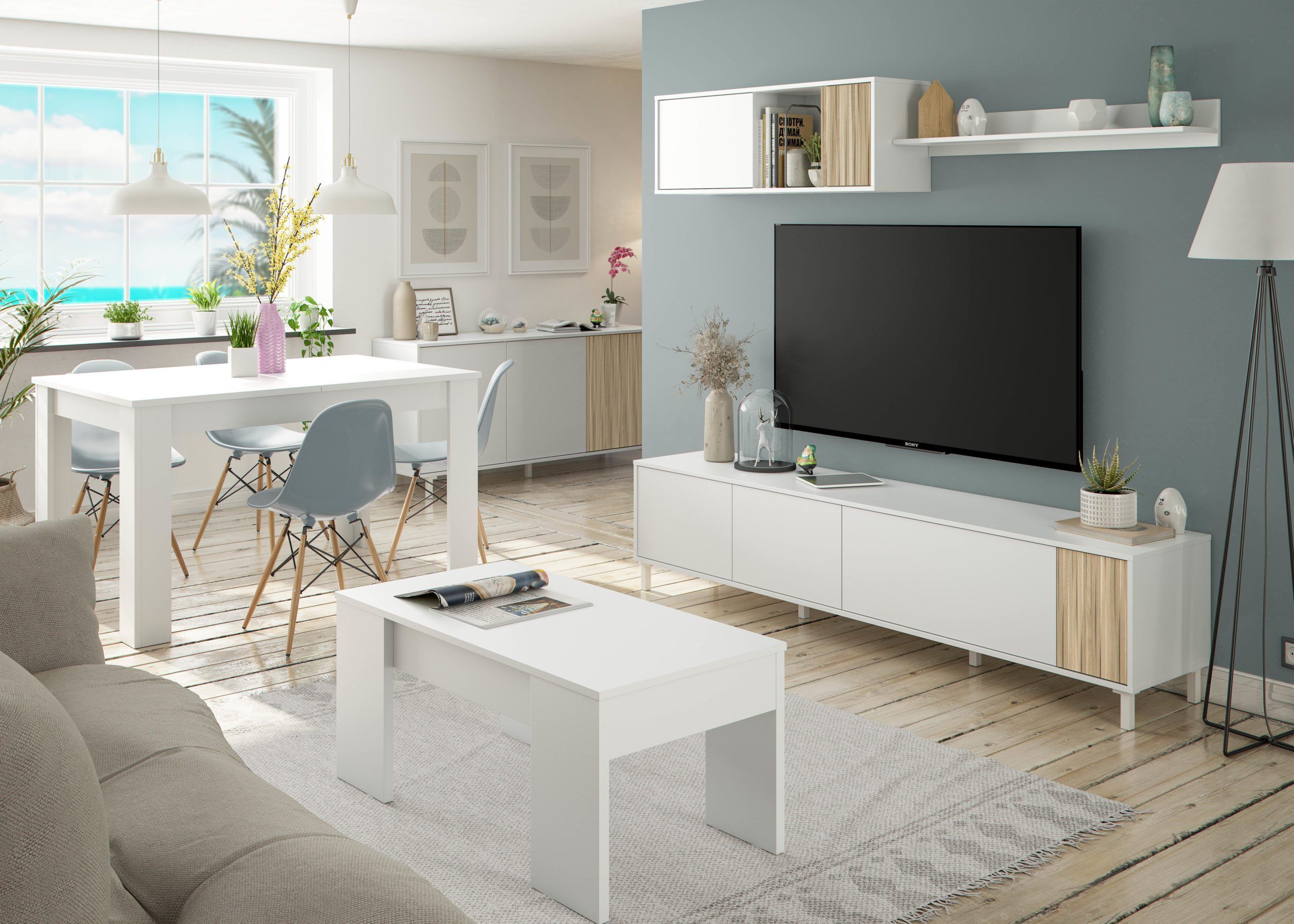 MUEBLE TV BLANCO Y ROBLE - Stylo Home