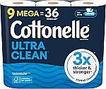 9 Mega Rolls Cottonelle Ultra Clean Toilet Paper