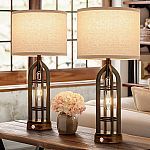 2-pack 25" Farmhouse Table Lamp Set with Rotary Socket and USB A&C Ports