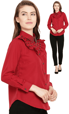 Maroon Pearl Beaded Polycrepe Frill Top