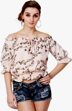 Beige Summercool Printed Off Shoulder Top