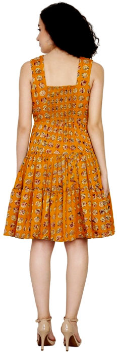 Mustard Printed American Crepe Dress (Cotton Lining Added)
