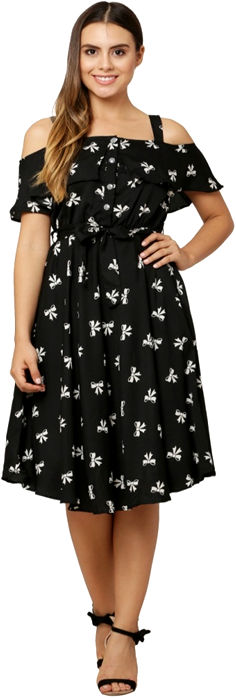 Black Printed American Crepe Dress with Cotton Lining