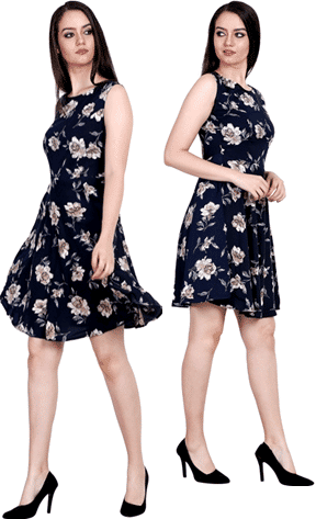 Nevy Blue Color Polycrepe Printed Dress
